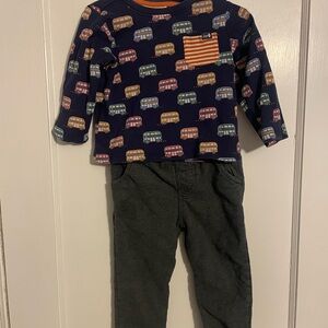 Jojo Maman Bebe Kids Matching Set with Bus Print - Navy and Gray